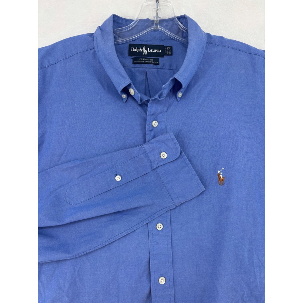 Ralph Lauren Yarmouth Mens 17.5 33 Blue Pinpoint Oxford Butt Down Shirt Long Slv